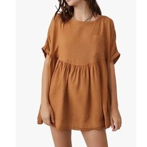 Free People We The Free Moon City Oversized Boho Linen Blend Babydoll Top XS